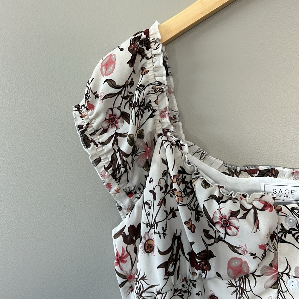 Sage the Label Country Road Off-White Floral Button-Front Mini Dress‎ Size Med - Picture 3 of 9